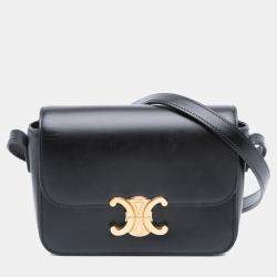 Pre Owned Celine Black Teen Shiny Calfskin Triomphe Crossbody