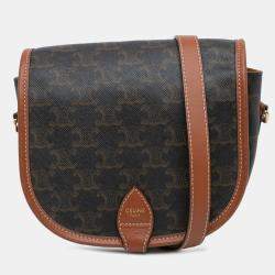 Pre Owned Celine Brown Medium Triomphe Coated Canvas Folco Crossbody