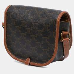 Pre Owned Celine Brown Medium Triomphe Coated Canvas Folco Crossbody