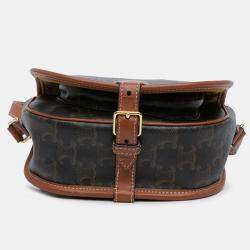 Pre Owned Celine Brown Medium Triomphe Coated Canvas Folco Crossbody