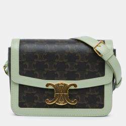 Pre Owned Celine Brown Teen Triomphe Coated Canvas and Calfskin Triomphe Crossbody