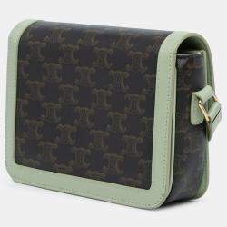 Pre Owned Celine Brown Teen Triomphe Coated Canvas and Calfskin Triomphe Crossbody