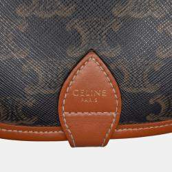 Pre Owned Celine Brown Medium Triomphe Coated Canvas Folco Crossbody