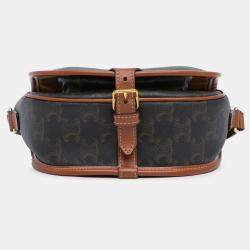 Pre Owned Celine Brown Medium Triomphe Coated Canvas Folco Crossbody