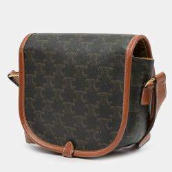 Pre Owned Celine Brown Medium Triomphe Coated Canvas Folco Crossbody