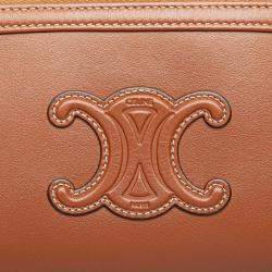 Pre Owned Celine Brown Smooth Calfskin Cuir Triomphe Clutch on Chain