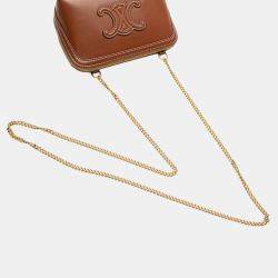 Pre Owned Celine Brown Smooth Calfskin Cuir Triomphe Clutch on Chain