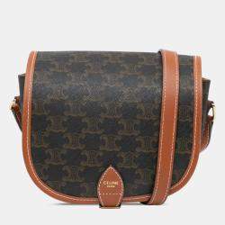 Pre Owned Celine Brown Medium Triomphe Coated Canvas Folco Crossbody