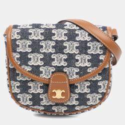 Pre Owned Celine Blue Mini Triomphe Canvas and Calfskin Besace Crossbody