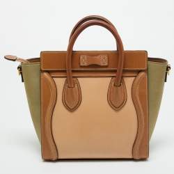 Pre Owned Celine Tricolor Nubuck and Leather Nano Luggage Tote