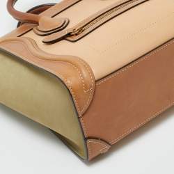 Pre Owned Celine Tricolor Nubuck and Leather Nano Luggage Tote