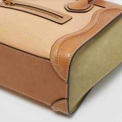 Pre Owned Celine Tricolor Nubuck and Leather Nano Luggage Tote