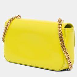 Pre Owned Celine Yellow Calfskin Cuir Triomphe Chain Shoulder Bag