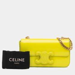 Pre Owned Celine Yellow Calfskin Cuir Triomphe Chain Shoulder Bag
