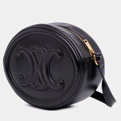 Pre Owned Celine Black Small Calfskin Cuir Triomphe Oval Crossbody