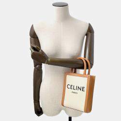 Pre Owned Celine Vertical Cabas Natural/Tan Canvas Leather Size Mini