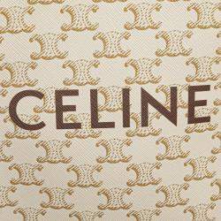 Pre Owned Celine White Mini Triomphe Coated Canvas Vertical Cabas Satchel