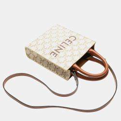 Pre Owned Celine White Mini Triomphe Coated Canvas Vertical Cabas Satchel