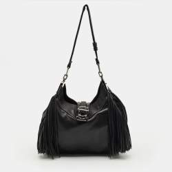Pre Owned Celine Black Leather Fringe Dimitri Shoulder Bag
