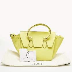 Pre Owned Celine Lime Yellow Leather Mini Tie Tote