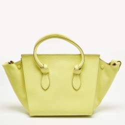 Pre Owned Celine Lime Yellow Leather Mini Tie Tote