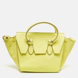 Pre Owned Celine Lime Yellow Leather Mini Tie Tote