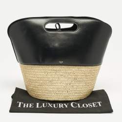 Pre Owned حقيبة سلة سيليين جلد أسود وكريمي ورافيا