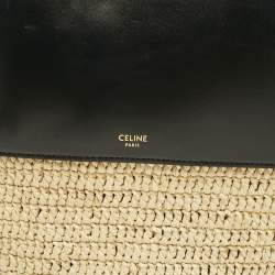 Pre Owned حقيبة سلة سيليين جلد أسود وكريمي ورافيا