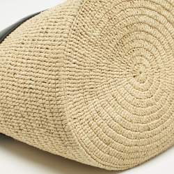 Pre Owned حقيبة سلة سيليين جلد أسود وكريمي ورافيا