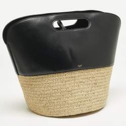 Pre Owned حقيبة سلة سيليين جلد أسود وكريمي ورافيا