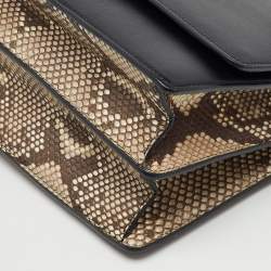 Pre Owned Celine Black/Brown Python and Leather Medium Case Flap Shoulder Bag