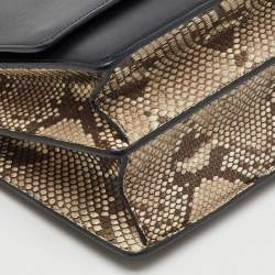Pre Owned Celine Black/Brown Python and Leather Medium Case Flap Shoulder Bag