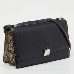 Pre Owned Celine Black/Brown Python and Leather Medium Case Flap Shoulder Bag