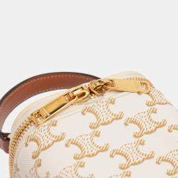 Pre Owned Celine White Mini Triomphe Coated Canvas Vanity Case