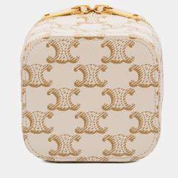 Pre Owned Celine White Mini Triomphe Coated Canvas Vanity Case