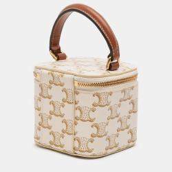 Pre Owned Celine White Mini Triomphe Coated Canvas Vanity Case