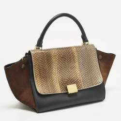 Pre Owned حقيبة سيليـن صغيرة ي د علوية جلد ثلاثية الألوان وجلد الثعبان ترابيض