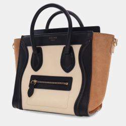Pre Owned Celine Beige Nano Tricolor Leather Luggage Tote