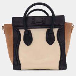 Pre Owned Celine Beige Nano Tricolor Leather Luggage Tote