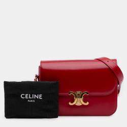 Pre Owned Celine Red Classique Shiny Calfskin Triomphe Crossbody
