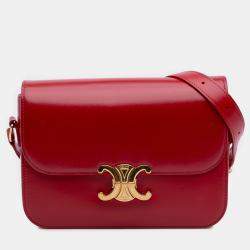 Pre Owned Celine Red Classique Shiny Calfskin Triomphe Crossbody