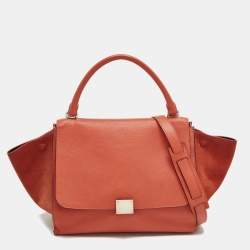 Pre Owned Celine Orange Leather and Suede Medium Trapeze Top Handle Bag
