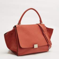 Pre Owned Celine Orange Leather and Suede Medium Trapeze Top Handle Bag