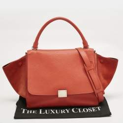 Pre Owned Celine Orange Leather and Suede Medium Trapeze Top Handle Bag