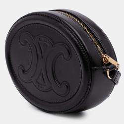 Pre Owned Celine Black Small Calfskin Cuir Triomphe Oval Crossbody