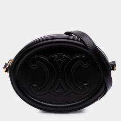 Pre Owned Celine Black Small Calfskin Cuir Triomphe Oval Crossbody