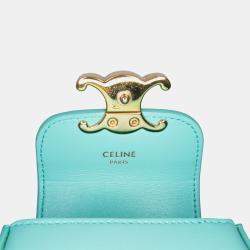 Pre Owned Celine Blue Leather Triomphe AirPods Case with Strap