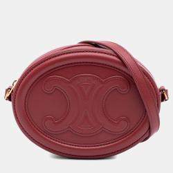 Pre Owned Celine Red Small Calfskin Cuir Triomphe Oval Crossbody