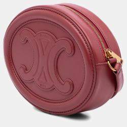 Pre Owned Celine Red Small Calfskin Cuir Triomphe Oval Crossbody