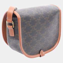 Pre Owned Celine Brown Medium Triomphe Coated Canvas Folco Crossbody